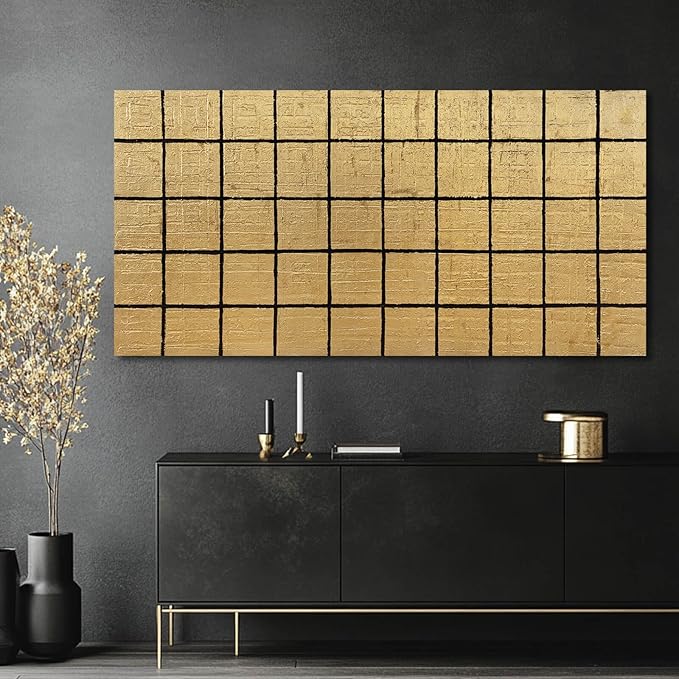 YJYart Geometric Wall Art Black and Gold Wall Decor Contemporary Pictures 24"x48" Wall Canvas Decor for Bedroom Office Decorations