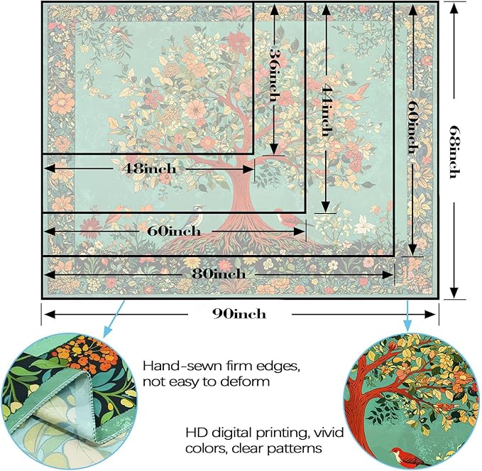 Zussun Boho Tree of Life Tapestry Vintage Nature Green Pink Plant Floral Flowers Leaves Birds Tapestries for Bedroom Aesthetic Retro Indian Tapestry Wall Hanging for Dorm Living Room 60 x 44 Inch