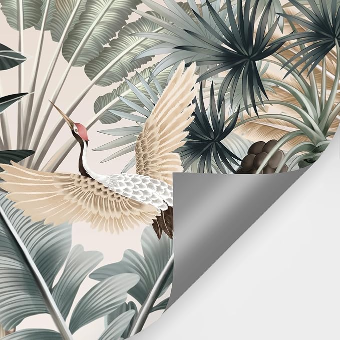 Zeeko Tropical Wall Mural 148" W x 110" H Jungle Forest Peel and Stick Wall Mural Self-Adhesive Crane & Palm Tree Leaf Design Removable Large Wallpaper for Bedroom Living Room Accent Wall