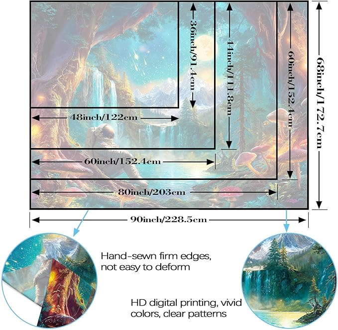 Zussun Mushroom Forest Tapestry Astronaut Nature Waterfull Snow Mountain Tapestry for Bedroom Aesthetic Fairy Moon Landscape Small Tapestries Wall Hanging for Dorm Living Room Decor 60 x 44 Inch
