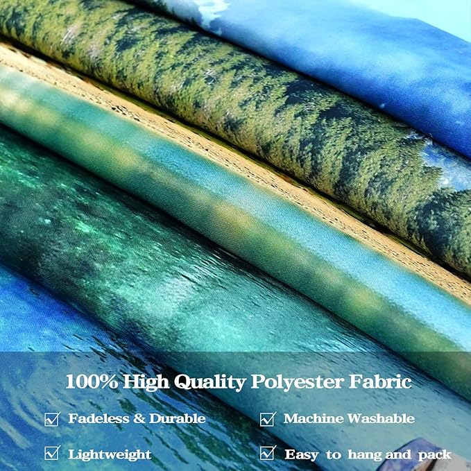 Zussun Nature Mountain Forest Tapestry Green Pine Tree Wall Tapestry for Bedroom Aesthetic Stream Boat Landscape Large Tapestries Wall Hanging for Dorm Living Room Decor 80 x 60 Inch