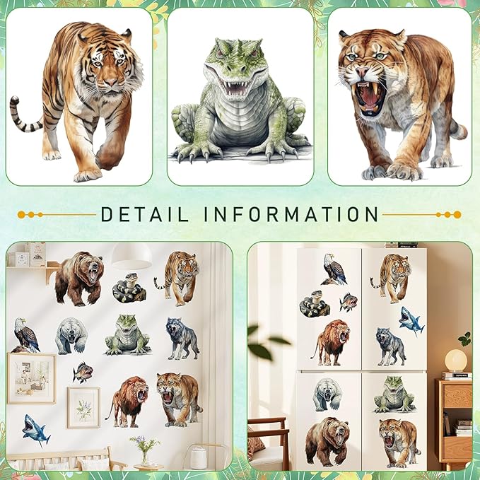AM AMAONM Removable 3D Nature Jungle Wild Animals Wall Stickers DIY Peel and Stick Safari Tiger Lion Elephant Wall Decals Aniaml Wall Art Decor for Kids Baby Bedroom Nursery Living Room (Animals)