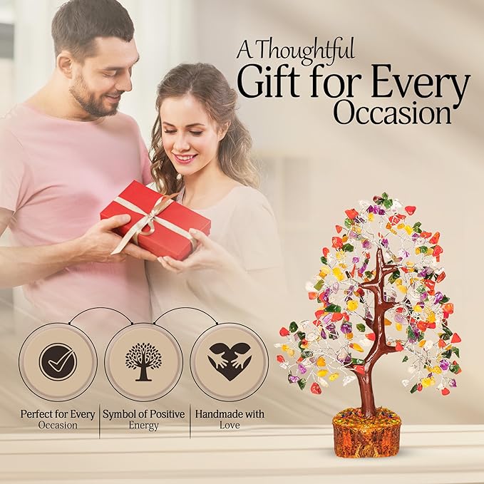 YATSKIA Mix Chakra Tree - Gemstone Tree of Life - Crystal Gifts for Women - Gemstones and Crystals - Crystal Trees for Positive Energy - Meditation Gifts
