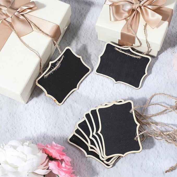 12 Pcs Mini Chalkboard Signs for Food, Small Hanging Blackboard Labels, Black Hanging Chalkboard Sign, Wooden Tags for Buffet Cafe Bar