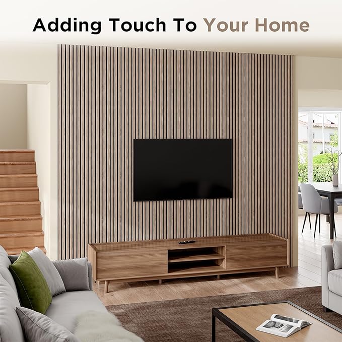 Wood Slat Acoustic Panels, 94.5" x 12.6" Each Soundpoof Wooden Slat Wall Panel - Walnut, 4 Pack