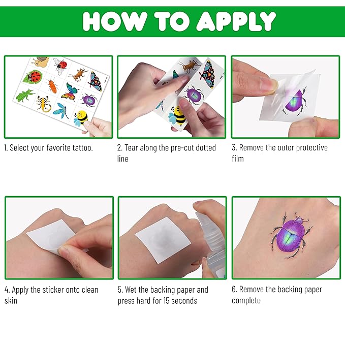 96 PCS Cute Bug Insect Pre-Cut Temporary Tattoos for Kids | Super Cute Ladybug Themed Birthday Party Favors, Supplies, Decorations, Animal Fake Tattoo Stickers, School Rewards & Gifts Boys & Girls