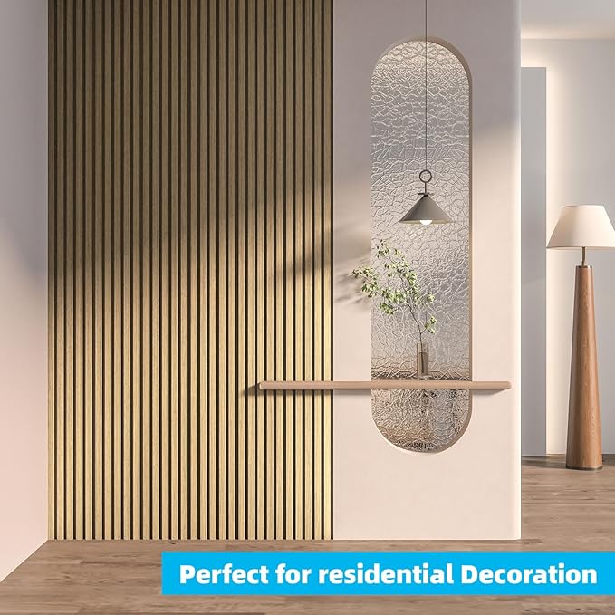 Art3d 6-Pieces Wood Slat Panels for Stylish Interior Decor and Ceiling Decoration, MDF 3D Textured Panel for Ceiling and Wall,Size 94.6 x 7.4 in-Oak