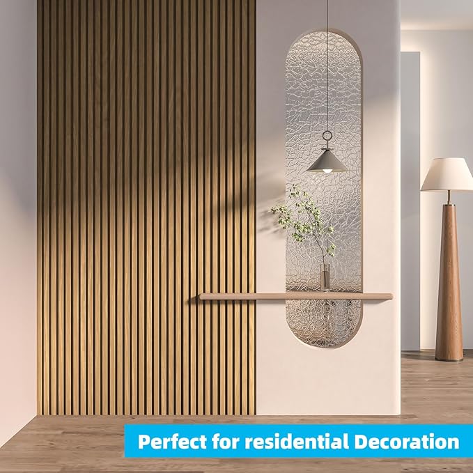 Art3d 6-Piece Wood Slat Panels for Stylish Interior Decor and Ceiling Decoration, MDF 3D Textured Panel for Ceiling and Wall,Size 94.6 x 7.4 in-Boxwood