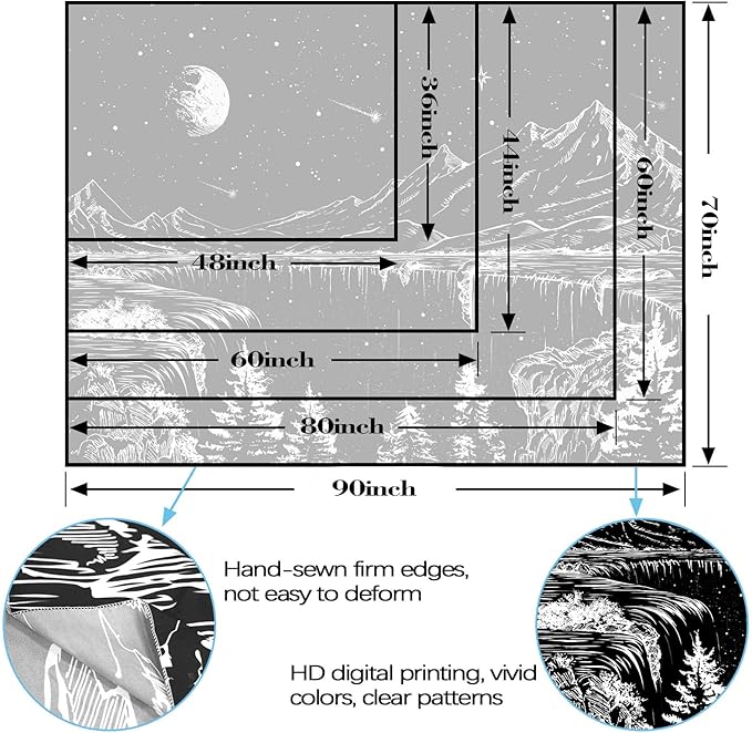 Zussun Black and White Tapestry Starry Night Mountain Tapestries for Bedroom Aesthetic Moon and Stars Tapastry's Wall Hanging Dark Nature Forest Wall Tapestry for Living Room Dorm (60'' × 44'')