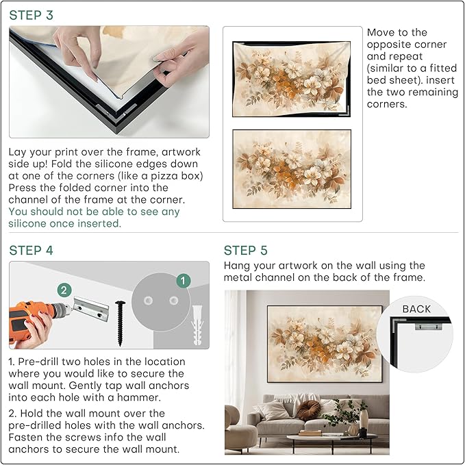 46"x72" XL Framed Wall Art - Elegant Whimsical White Flower Bouquet (Frame Assembly Required)