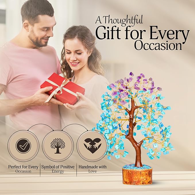 YATSKIA Amethyst and Turquoise Crystal Tree of Life - Crystal Decor - Spiritual Gifts - Crystals Gifts for Women - Gemstones and Crystals