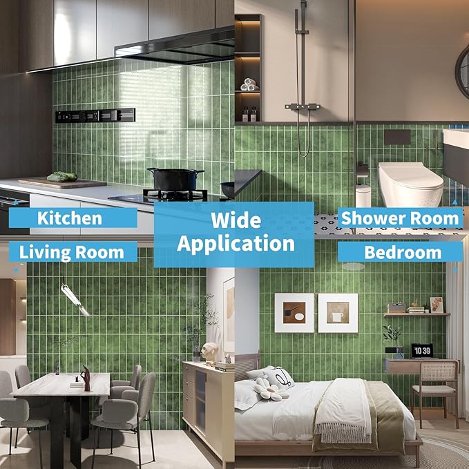 Art3d 10-Sheet Faux Marble Peel and Stick Backsplash Tile for Kitchen Wall Bathroom Countertops, 11.4 inch x 9.1 inch Stick-on Glazed-Ceramic Finish Resist to Water, Heat and Scratches, Green