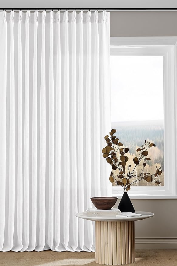 White Linen Curtains 80 Inches Long for Living Room Pinch Pleat Hooks for Living Room Back Tab Thick Linen Textured Pleated Drape Light Filtering Snow White Bedroom Window Curtain 80 Inch Length