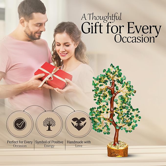 YATSKIA Green Aventurine Gemstone Tree Natural Stone Feng Shui Wire Bonsai Seven Chakra Jewelry Trees of Life Necklace Good Luck Handmade Prosperity Success Stones Gift Home Office Desk Shelves Décor