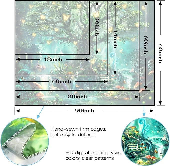Zussun Fantasy Forest Tapestry Green Fairy Magical Tree of Life Tapestry for Bedroom, Living Room, Office (48" x 36")