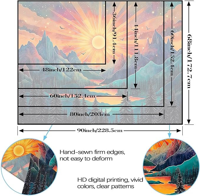 Zussun Vintage Sun Mountain Tapestry Hippie Boho Nature Forest Tree Wall Tapestry for Bedroom Aesthetic Sunset River Landscape Small Tapestries Wall Hanging for Dorm Living Room Decor 48 x 36 Inch