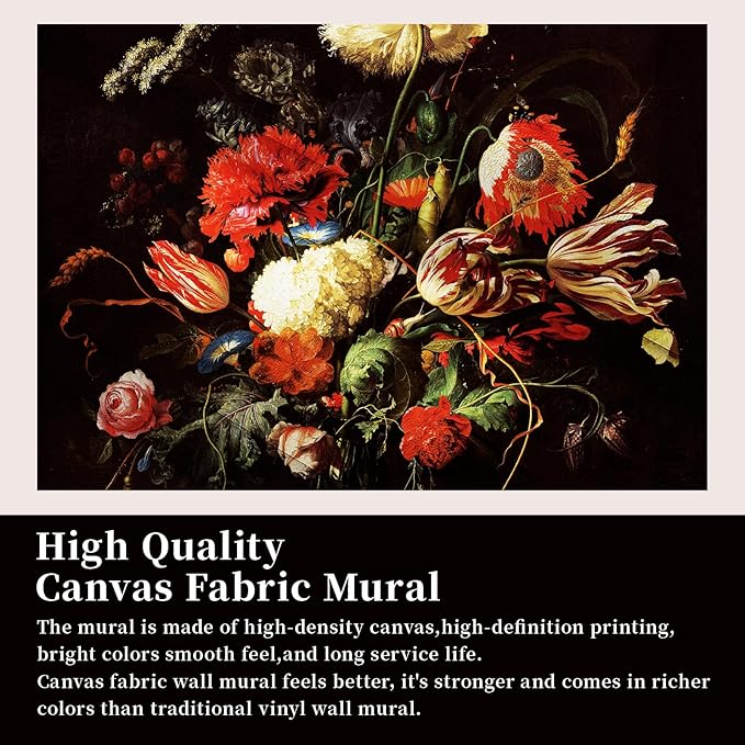 Zeeko Dark Floral Peel and Stick Wall Murals 59" W x 98" H Vintage 3D Flowers Wallpaper Self Adhesive Nature Botanical Wall Art for Bedroom TV Background Living Room Decor