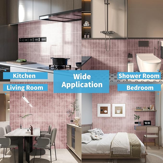 Art3d 10-Sheet Faux Marble Peel and Stick Backsplash Tile for Kitchen Wall Bathroom Countertops, 11.4 inch x 9.1 inch Stick-on Glazed-Ceramic Finish Resist to Water, Heat and Scratches, Pink