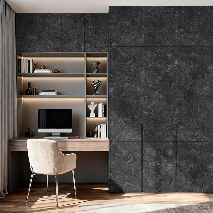 15.7'' x 393.7'' Concrete Wallpaper Peel and Stick - Grey Cement Wall Paper for Bedroom - Gray Self-Adhesive Waterproof Contact Paper for Countertop - Textured Vinyl Wrap Stickers for Living Room