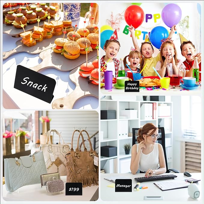 12 Pcs Mini Chalkboard Signs, 4"x3" Reusable PVC Food Labels for Party Buffet, Small Table Place Cards, Durable Chalk Board Signs for Tables, Birthday, Weddings, Bakery, Event Decoration (L Shape)