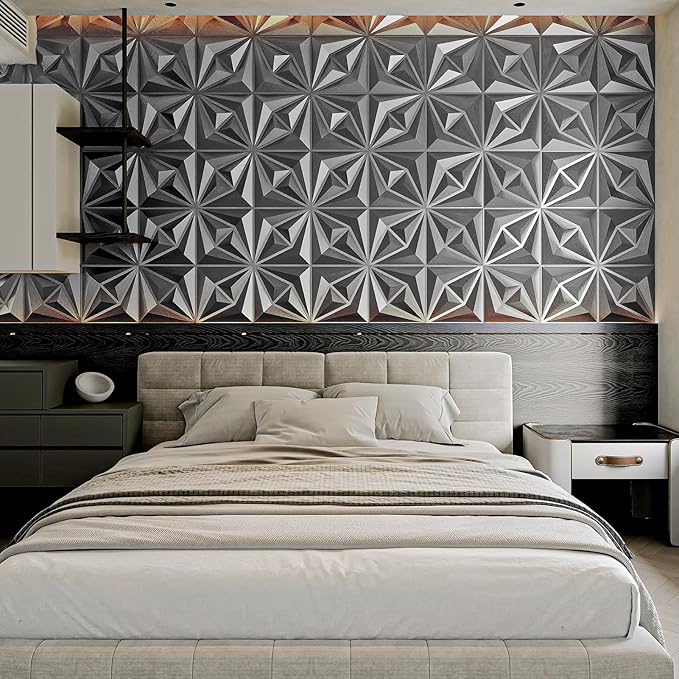 AMZDEPOT 3D Wall Panels for Interior Wall Decor, 3 Layout Options PVC Textured Wall Art Decor for Living Room Bedroom TV Background Gaming Room, 12''x12'', 20 Pcs Silver