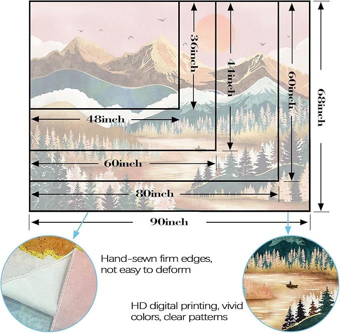 Zussun Mountain Tapestry Nature Forest Tree Tapestries for Bedroom Aesthetic Sunset Tapastry's Wall Hanging Orange and Green Landscape Wall Tapestry for Living Room Dorm (Orange, 80'' × 60'')