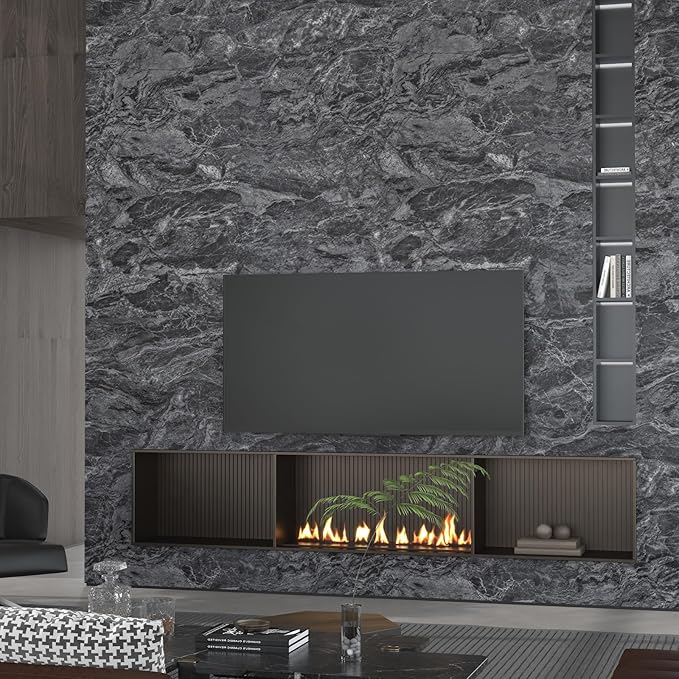 197x48inch Extra Wide Marble Granite Contact Paper peel and stick on Kitchen Countertops Vinyl laminate Sheets Wallpapers Black White Matte Self Adhesive Sticker Bathroom Removable Wall Wrapping Paper