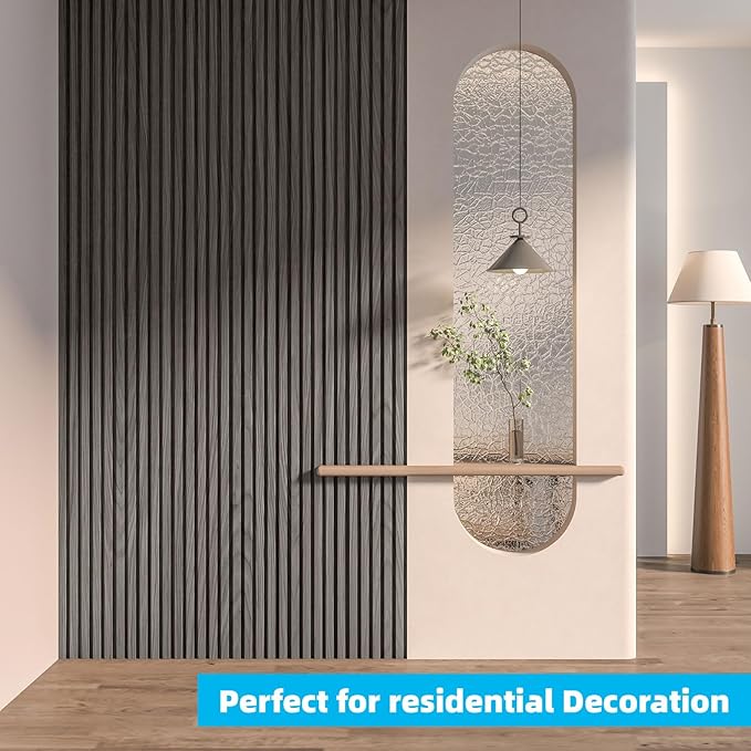 Art3d 6-Pieces Wood Slat Panels for Stylish Interior Decor and Ceiling Decoration, MDF 3D Textured Panel for Ceiling and Wall,Size 94.6 x 7.4 in-Ash