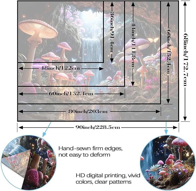 Zussun Fantasy Mushroom Waterfull Tapestry Fairy Butterfly Cave Wall Tapestry for Bedroom Aesthetic Nature Magic Floral Small Tapestries Wall Hanging for Dorm Living Room Decor 48 x 36 Inch