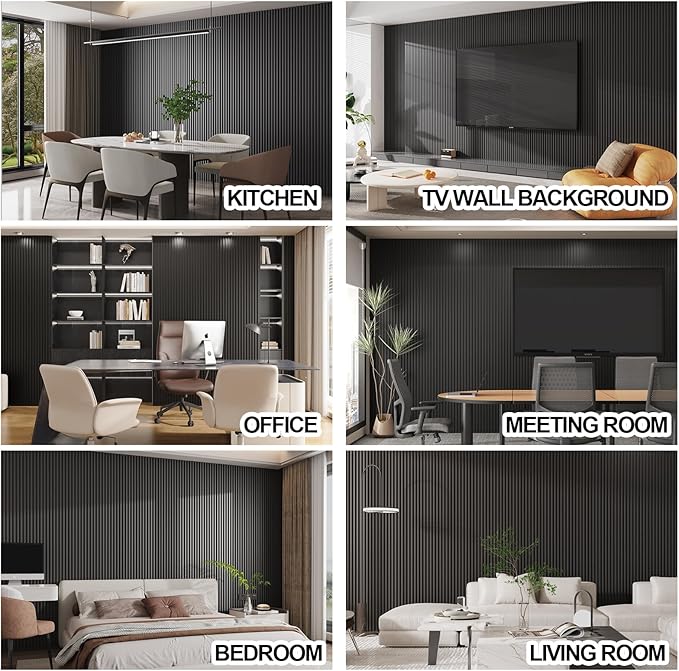 8-Pack WPC Slat Wall Panels, 96 x 6.6 in Decorative Acoustic Slats 3D Wall Panels, Water-Proof and Easy Installation, Black