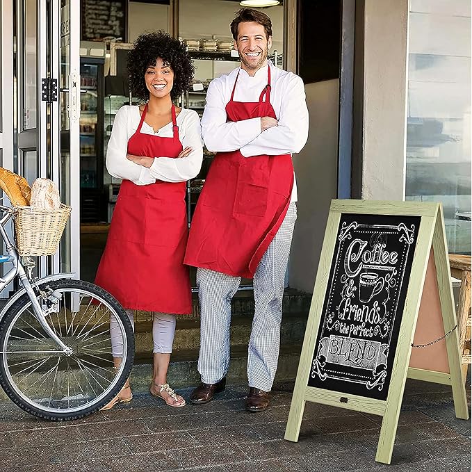 A Frame Chalkboard by HBCY Creations: 40x20 Solid Wood A-Frame Sign Cottage Green Double-Sided Magnetic Board, Chalkboard Menu Board, for Restaurants, Cafés, Weddings - Heavy Duty Hinges