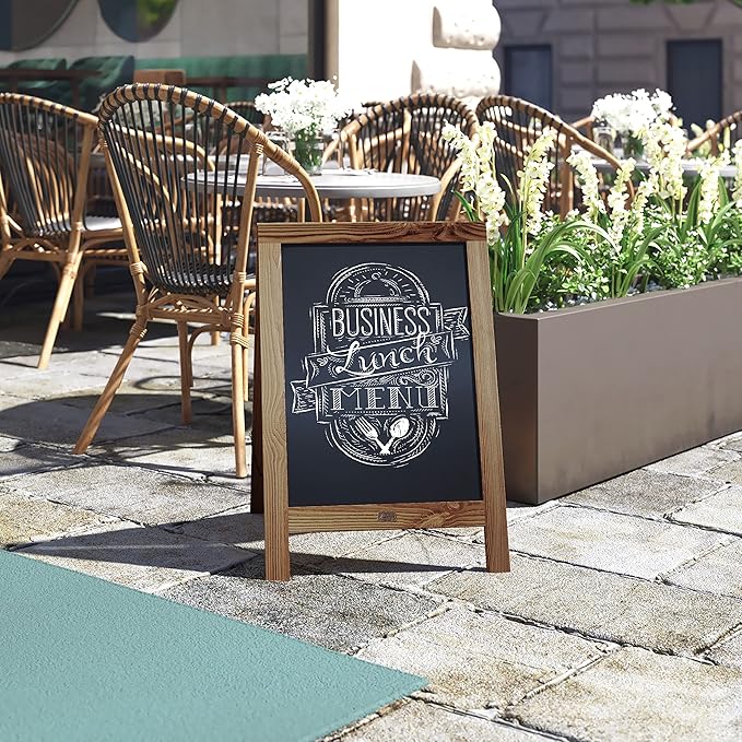 A Frame Chalkboard by HBCY Creations: 20x30 Solid Wood A-Frame Sign Rustic Brown Double-Sided Magnetic Board,Chalkboard Menu Board, for Restaurants, Cafés, Weddings - Heavy Duty Hinges