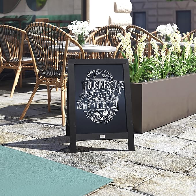 A Frame Chalkboard by HBCY Creations: 20x30 Solid Wood A-Frame Sign Black Double-Sided Magnetic Board, Chalkboard Menu Board, for Restaurants, Cafés, Weddings - Heavy Duty Hinges