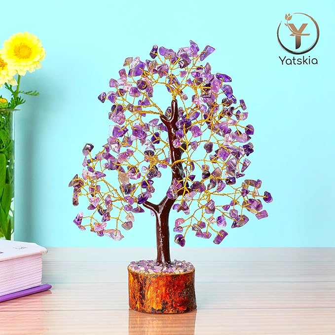 YATSKIA Amethyst Crystals Tree of Life - Stones and Crystals - Bonsai Tree - Good Luck Gifts for Women - Meditation Accessories - Chakra Stones Decor