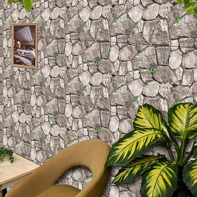 10PCS 3D Wall Panels Peel and Stick, Brick Pattern in Brown and Rust Tones Faux Stone Wall Panel Foam Brick Self-Adhesive Wallpaper (11.8in*11.8in) (Green Stone)