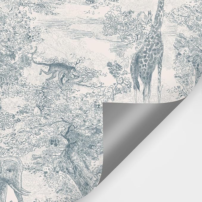 Zeeko Nursery Safari Animal Jungle Wall Mural Peel and Stick 148" W x 98" H Vintage French Canvas Waterproof Self-Adhesive Removable Wallpaper for Kids Room Bedroom Large Art Wall Decor