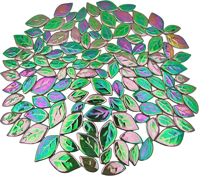 500g/1.1lb Leaf-Shaped Ceramic Mosaic Tiles,Ceramic Mosaic Pieces for Crafts,Mosaic Tiles for Home Decoration or DIY Crafts,Mosaic Making Supplies. (Iridescent Dark Green)