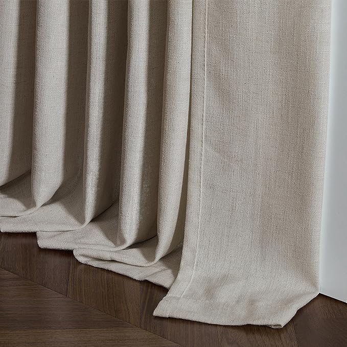 102 Inch Long Curtains Pinch Pleat Linen Curtains for Living Room Bedroom 2 Panels Tan Brown Burlywood Taupe Light Filtering Privacy 102 Inch Pleated Drapes Hooks Rings Back Tab for Sliding Door