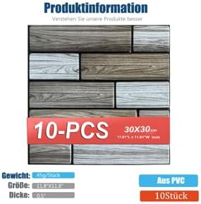 10PCS 3D Wall Panels Peel and Stick, Brick Pattern in Brown and Rust Tones Faux Stone Wall Panel Foam Brick Self-Adhesive Wallpaper (11.8in*11.8in) (Grey Wooden)