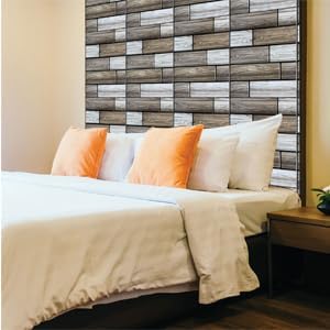 10PCS 3D Wall Panels Peel and Stick, Brick Pattern in Brown and Rust Tones Faux Stone Wall Panel Foam Brick Self-Adhesive Wallpaper (11.8in*11.8in) (Grey Wooden)