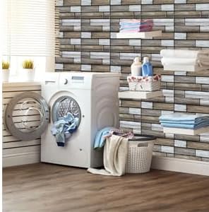 10PCS 3D Wall Panels Peel and Stick, Brick Pattern in Brown and Rust Tones Faux Stone Wall Panel Foam Brick Self-Adhesive Wallpaper (11.8in*11.8in) (Grey Wooden)