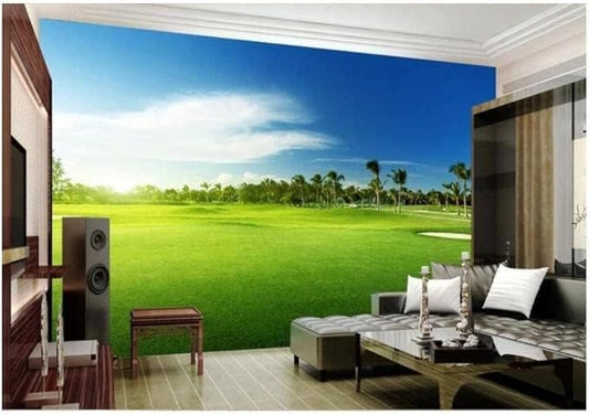 YTTBDBD Park Grass Large Support Customization Wall Mural, Prairie Coconut Trees Bedroom Wallpaper Mural Living Room Wall Decor for Kids Room-Not Self-Adhesive-169.3" W x 118.2" H/430x300cm-Silk