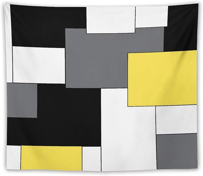 ZhiRain Black,Grey,Yellow,White Tapestry Wall Hanging Geometry Pattern Digital Print Multicolor Tapestries Home Decor for Living Room Bedroom Farmhouse Apartment Dorm 50"x60"
