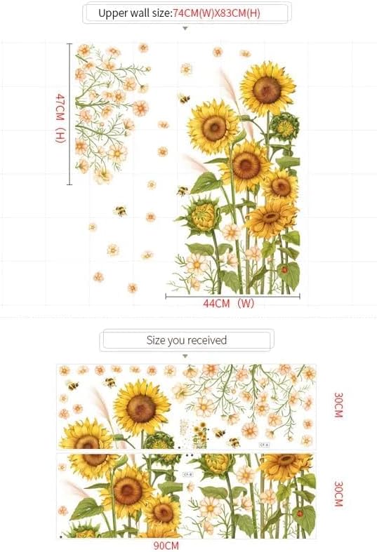 12x36 Inch Set of 2- Floral Wall Decals for Decor, Self Adhesive Vinyl for Home Decor- Gift for Friends for Christmas, Birthday, Thanksgiving, Holiday (Floral #7)