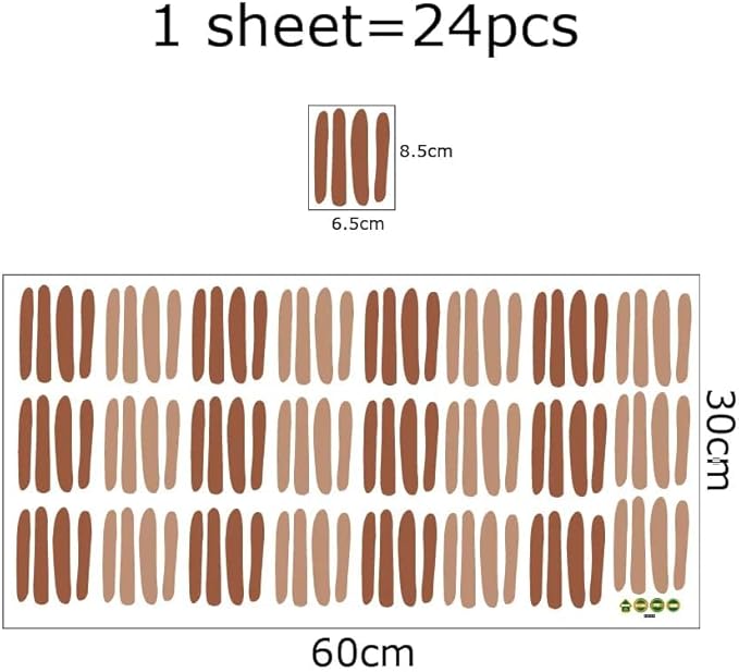 12x36 Inch Set Boho Three Line Brown Wall Decal- Geometrical Shape Themed DIY Boho Mural Set - 24 Pcs Wall Stickers for Kitchen, Nursery, Office Decor - 3.5x2.5 Inch Decals (Boho Line Brown)