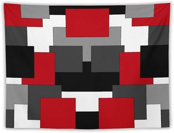 ZhiRain Red And Black Tapestry Wall Hanging Gray White Geometric Silver Dark Abstract Square Art Tapestries Home Decor for Living Room Bedroom Apartment Farmhouse Dorm 60"x80"