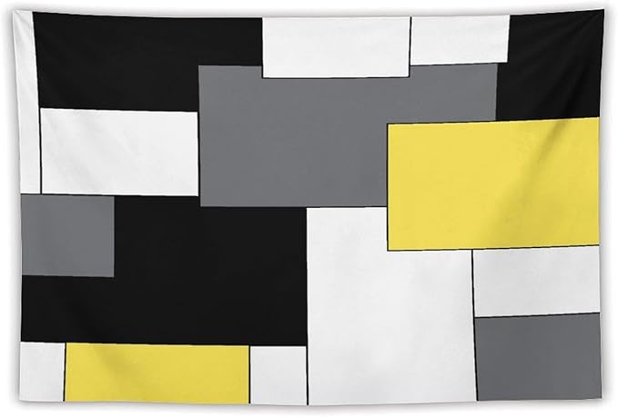 ZhiRain Black,Grey,Yellow,White Tapestry Wall Hanging Geometry Pattern Digital Print Multicolor Tapestries Home Decor for Living Room Bedroom Farmhouse Apartment Dorm 60"x90"