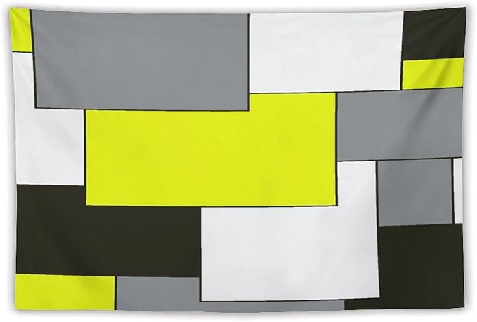 ZhiRain Modern Geometry Tapestry Wall Hanging Yellow And Gray Black Tapestries Home Decor for Living Room Bedroom Farmhouse Apartment Dorm 60"x90"