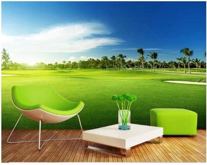 YTTBDBD Park Grass Not Peel n' Stick Wallpaper, Prairie Coconut Trees Removable Large Living Room Mural,for Boys Girls Bedroom TV Backdrop Decor-not Self-Adhesive-135 W x 106.3" H/343x270cm-Silk