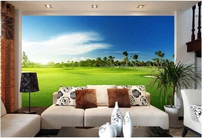YTTBDBD Park Grass Large Silk Wall Murals for Living Room, Prairie Coconut Trees Removable Mural for Bedroom,Wall Mural Wallpaper for Kids' Room-Not Peel n' Stick-99 W x 66" H/251x168cm-Silk